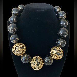 Chunky Black and Gold Bead Necklace